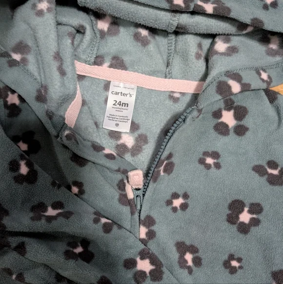 EUC Hooded One Piece Floral fleece 24M *S4 - Picture 2 of 5